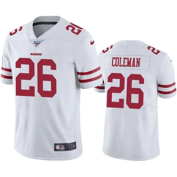 Men San Francisco 49ers 26 Tevin Coleman Nike White 100th Limited NFL Jersey